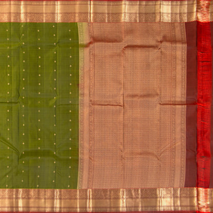 Green And Rust Kanchipuram Silk Saree For Festive Wear PV MEN 203