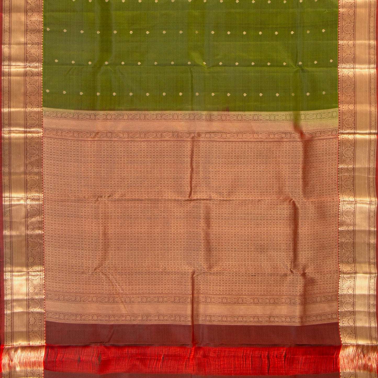Green And Rust Kanchipuram Silk Saree For Festive Wear PV MEN 203