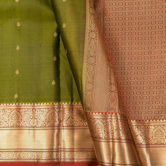 Green And Rust Kanchipuram Silk Saree For Festive Wear PV MEN 203
