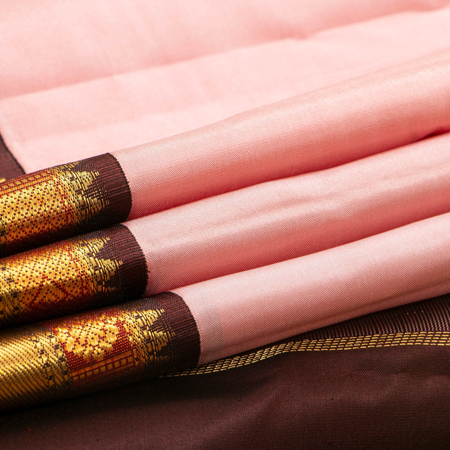 Baby Pink And Brown Kanchipuram Silk Saree For Festive Wear PV MEN 201 - Silk Sari - Panjavarnam PV MEN 201