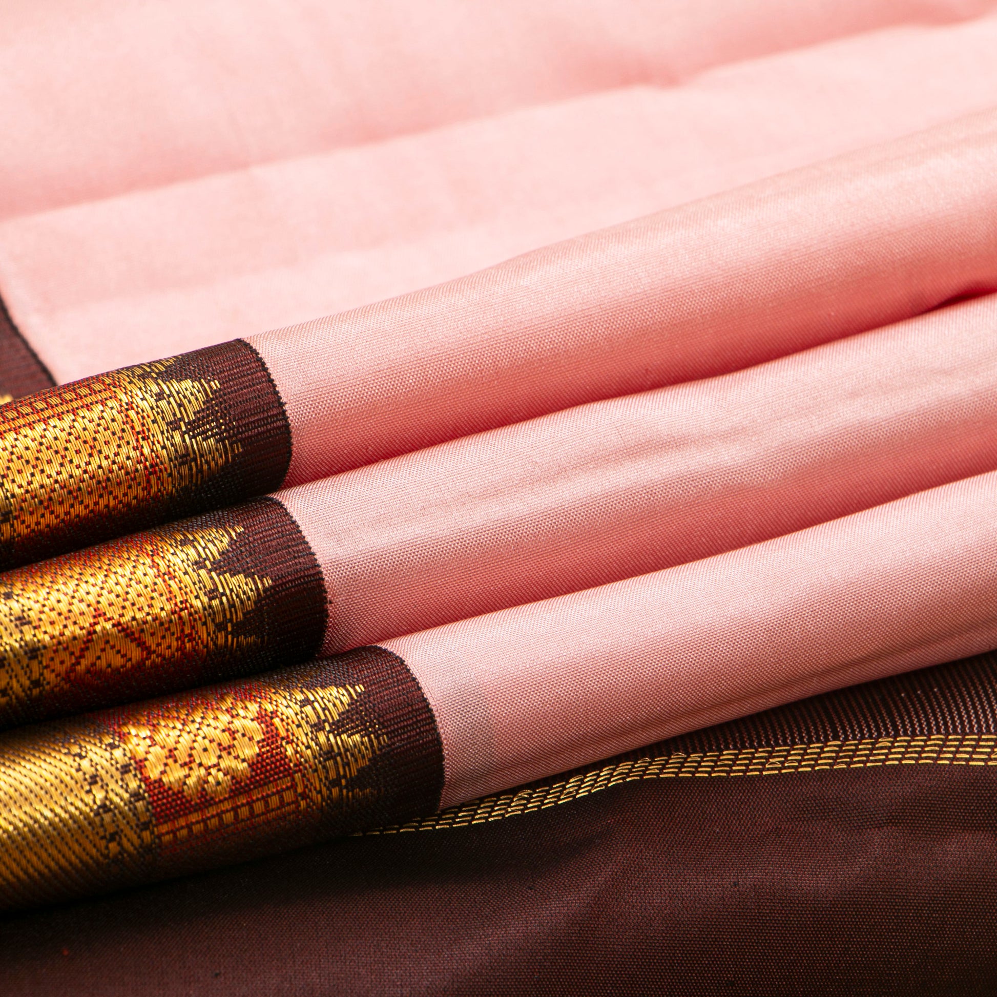 Baby Pink And Brown Kanchipuram Silk Saree For Festive Wear PV MEN 201 - Silk Sari - Panjavarnam PV MEN 201