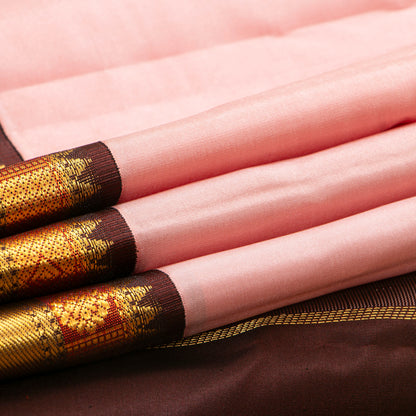 Baby Pink And Brown Kanchipuram Silk Saree For Festive Wear PV MEN 201 - Silk Sari - Panjavarnam PV MEN 201