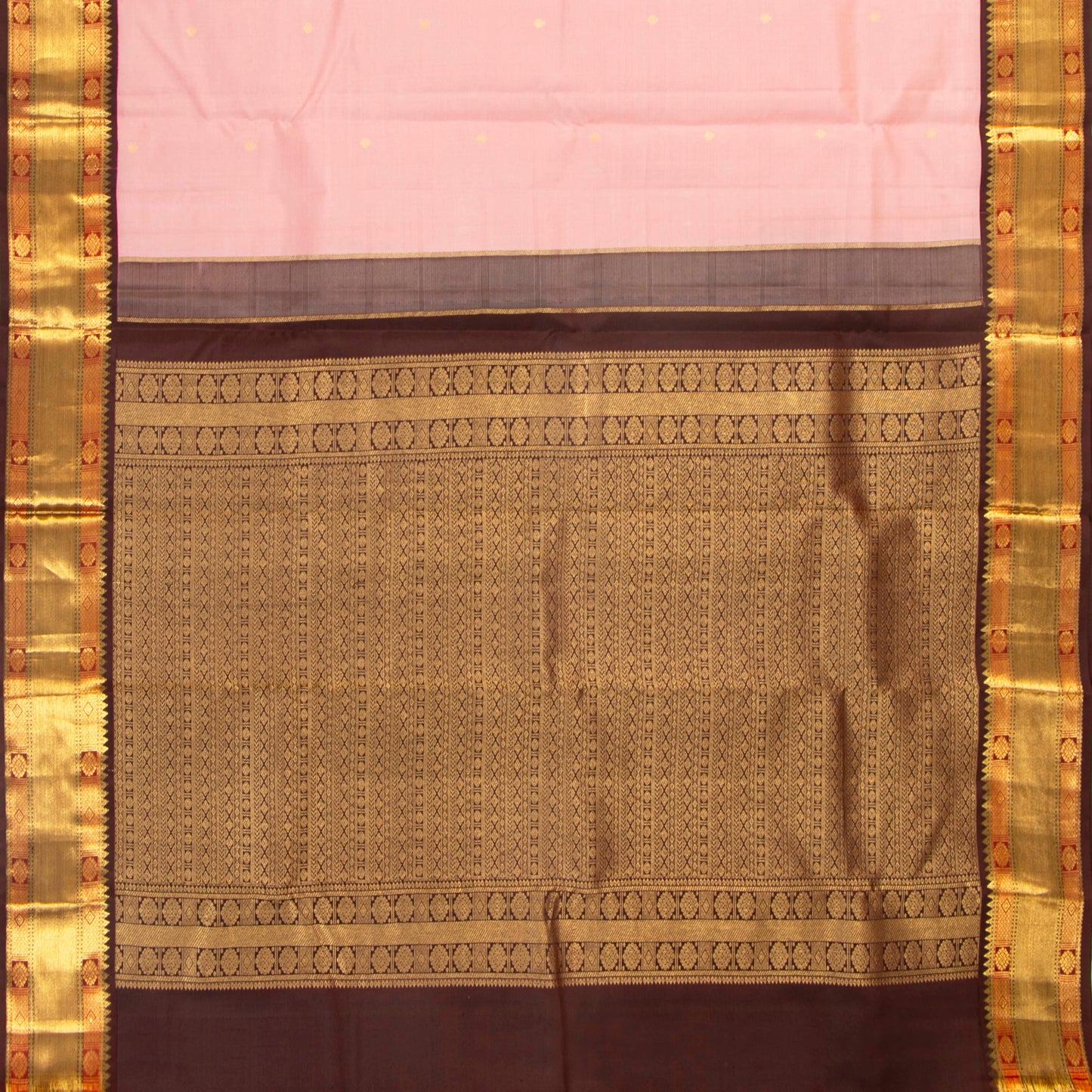 Baby Pink And Brown Kanchipuram Silk Saree For Festive Wear PV MEN 201 - Silk Sari - Panjavarnam PV MEN 201