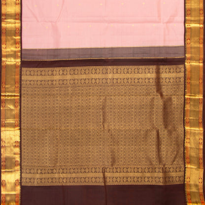 Baby Pink And Brown Kanchipuram Silk Saree For Festive Wear PV MEN 201 - Silk Sari - Panjavarnam PV MEN 201