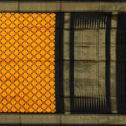 Yellow And Black Sambalpuri Ikkat Silk Saree With Tissue Zari Border For Festive Wear PIK 386