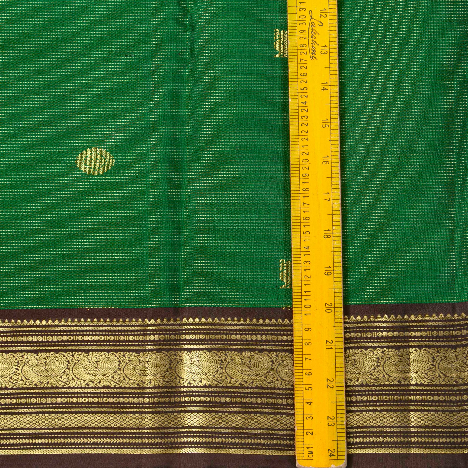 Green And Brown Kanchipuram Silk Saree With Zari Stripes For Wedding Wear PV MEN 198 - Silk Sari - Panjavarnam PV MEN 198