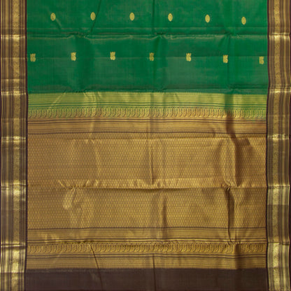 Green And Brown Kanchipuram Silk Saree With Zari Stripes For Wedding Wear PV MEN 198 - Silk Sari - Panjavarnam PV MEN 198