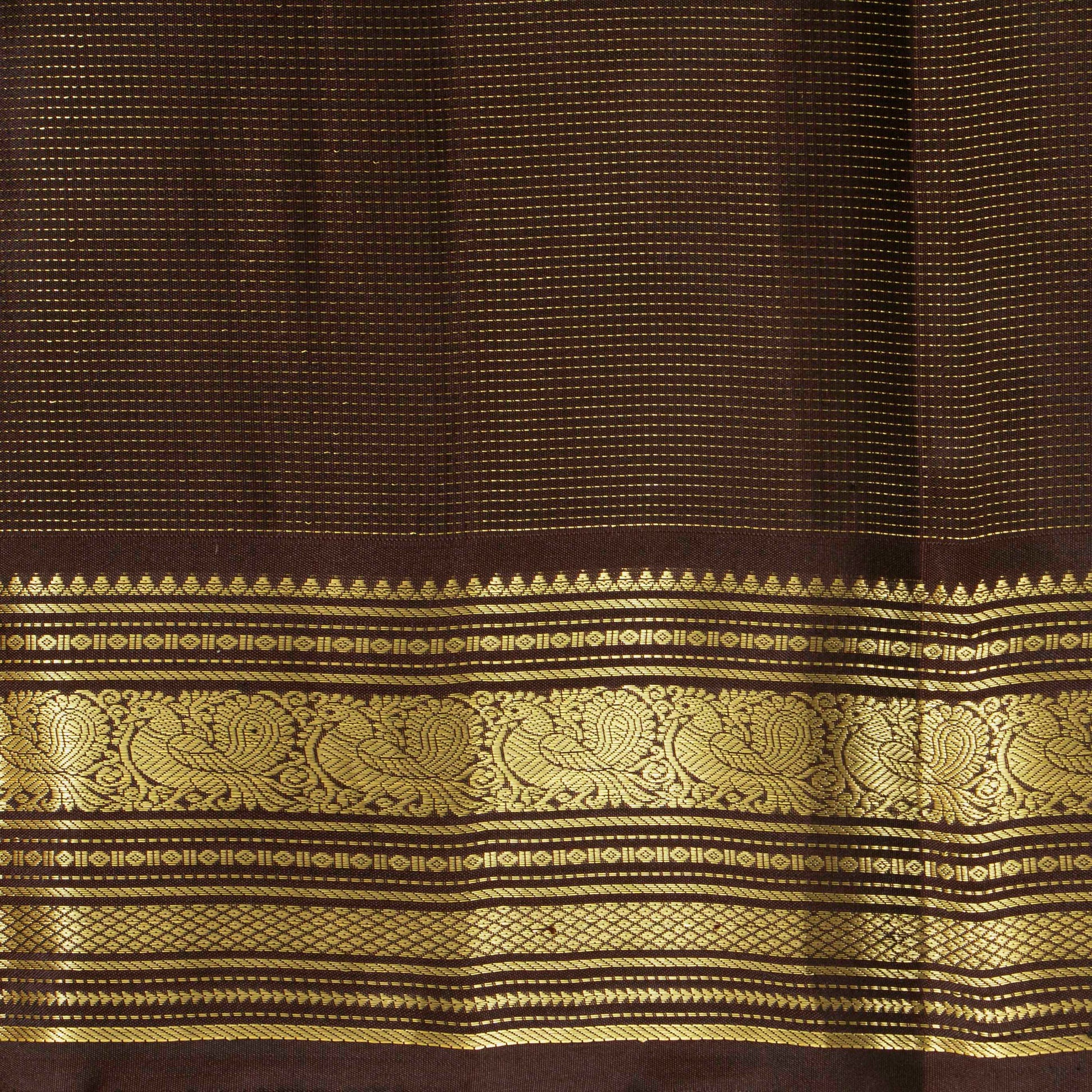 Green And Brown Kanchipuram Silk Saree With Zari Stripes For Wedding Wear PV MEN 198 - Silk Sari - Panjavarnam PV MEN 198