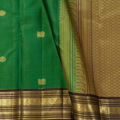 Green And Brown Kanchipuram Silk Saree With Zari Stripes For Wedding Wear PV MEN 198 - Silk Sari - Panjavarnam PV MEN 198