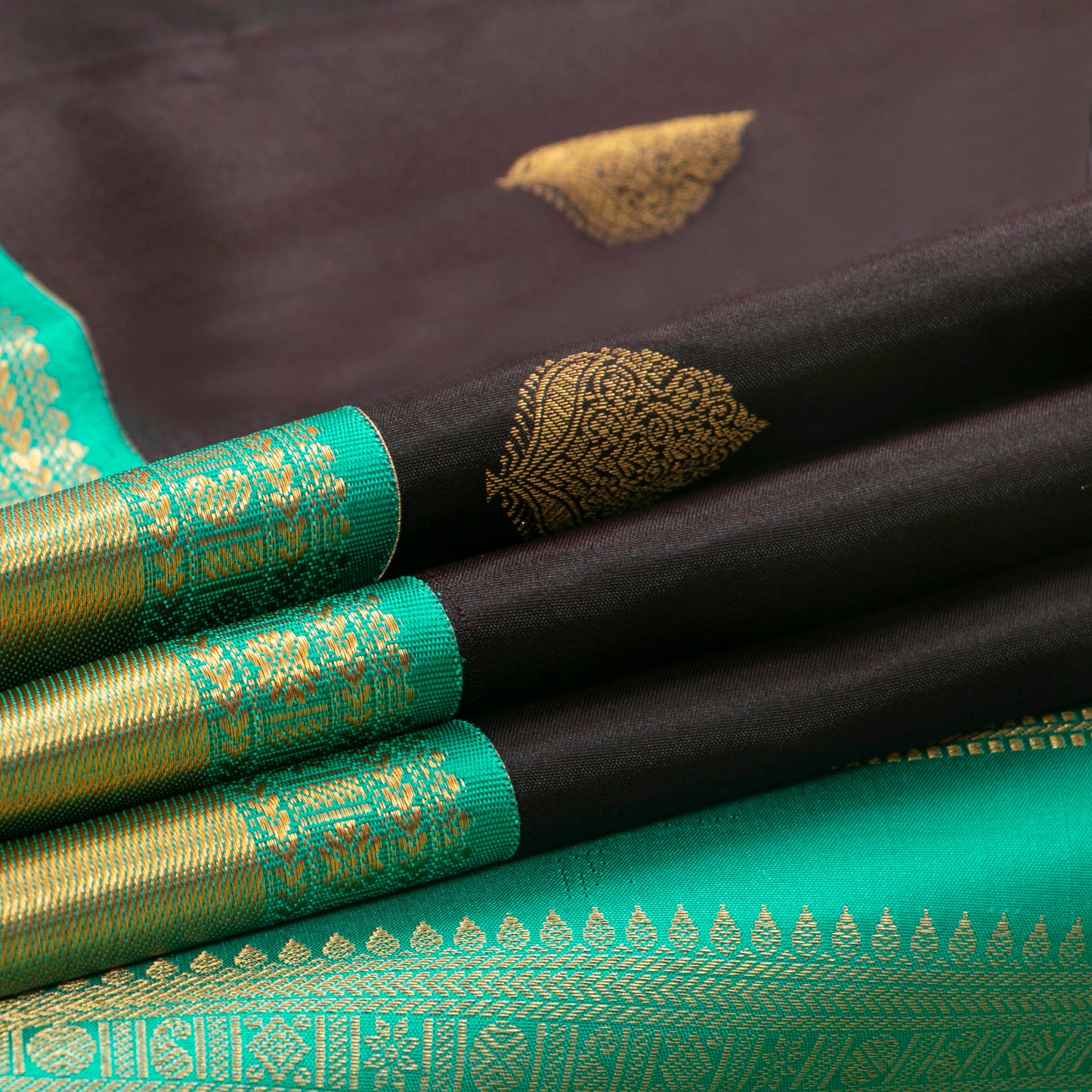 Black And Turquoise Kanchipuram Silk Saree For Office Wear PV MEN 187 - Silk Sari - Panjavarnam PV MEN 187