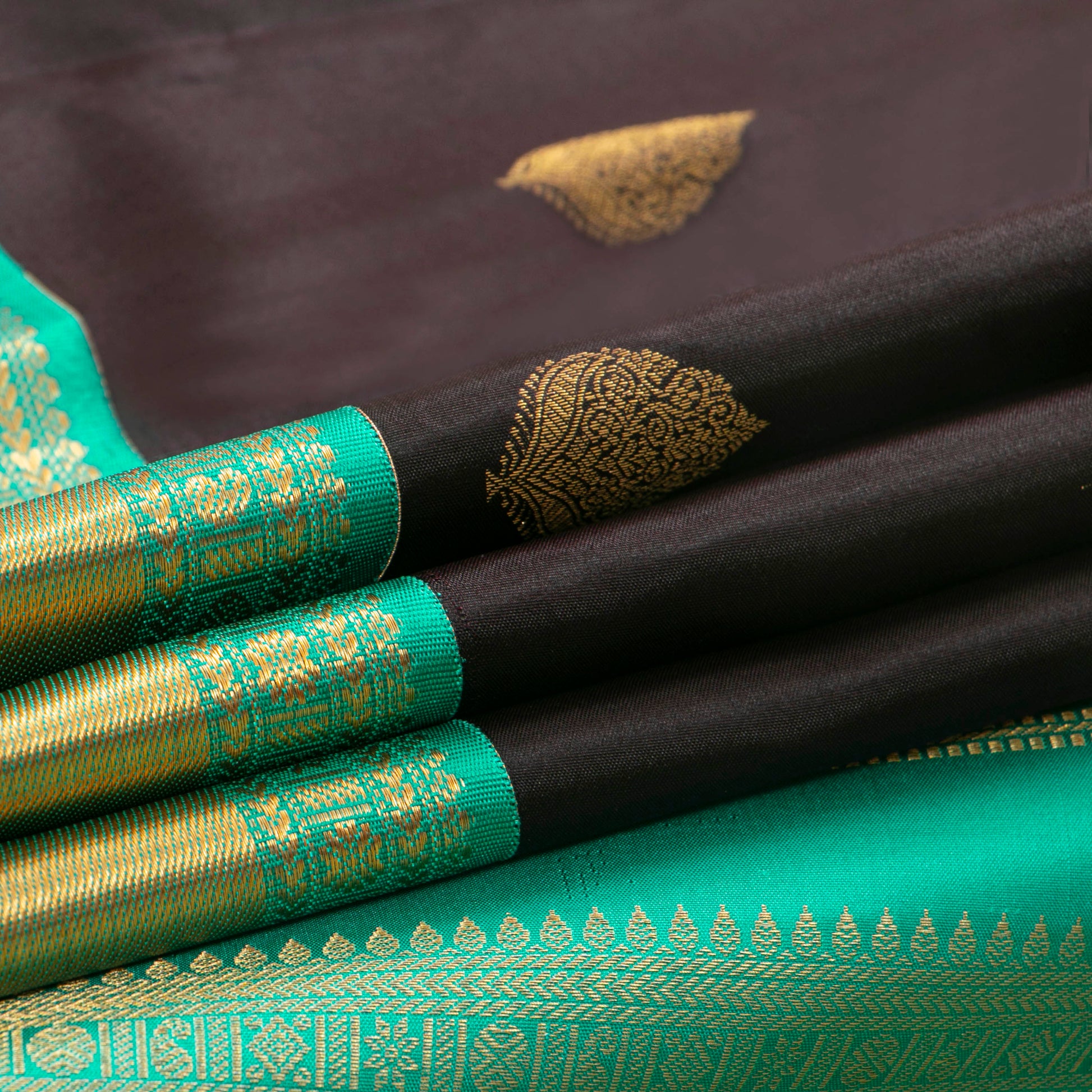 Black And Turquoise Kanchipuram Silk Saree For Office Wear PV MEN 187 - Silk Sari - Panjavarnam PV MEN 187