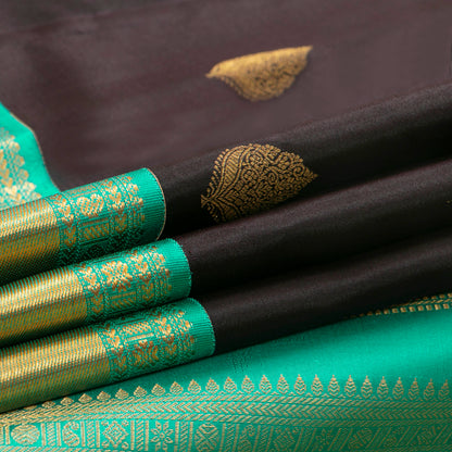 Black And Turquoise Kanchipuram Silk Saree For Office Wear PV MEN 187 - Silk Sari - Panjavarnam PV MEN 187