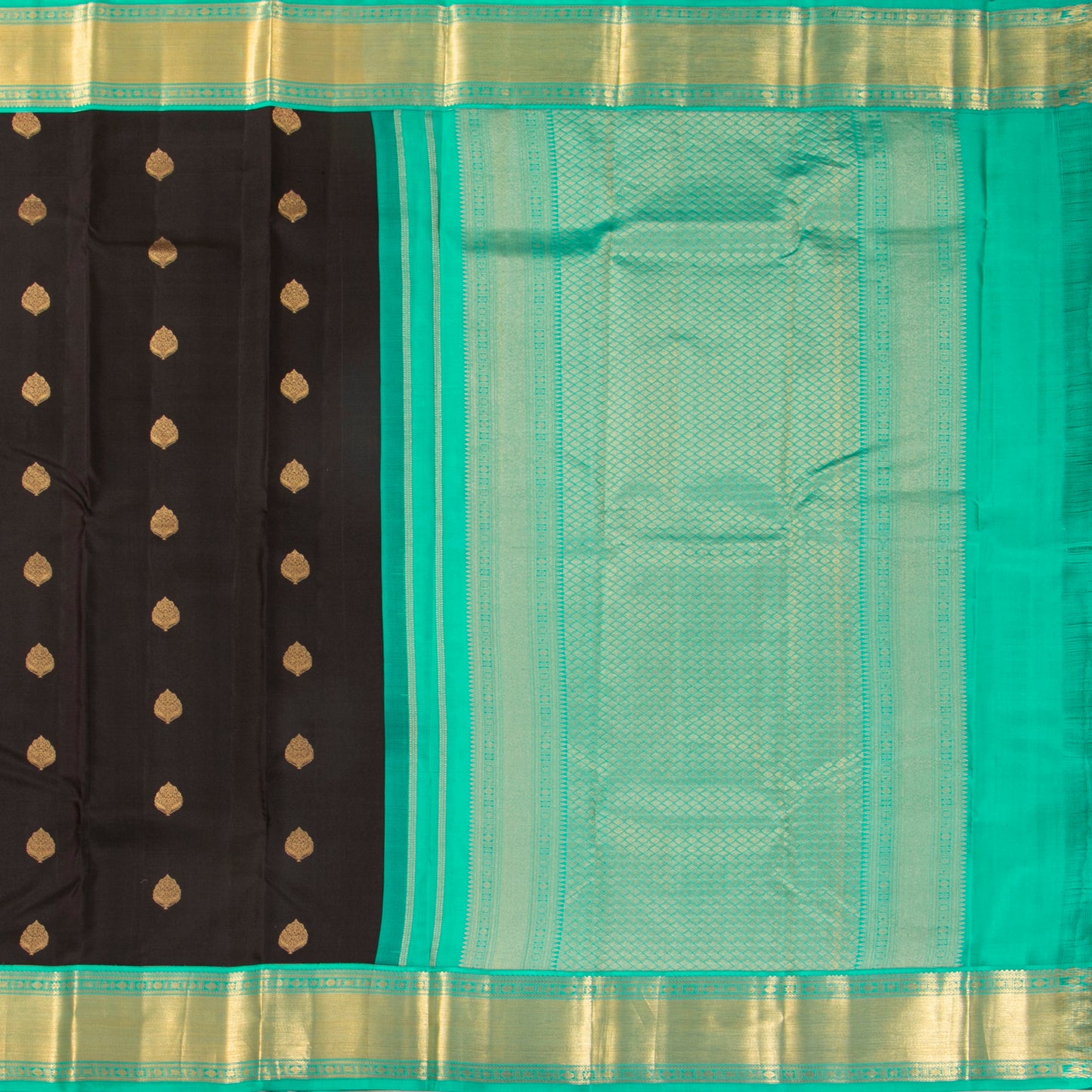 Black And Turquoise Kanchipuram Silk Saree For Office Wear PV MEN 187 - Silk Sari - Panjavarnam PV MEN 187