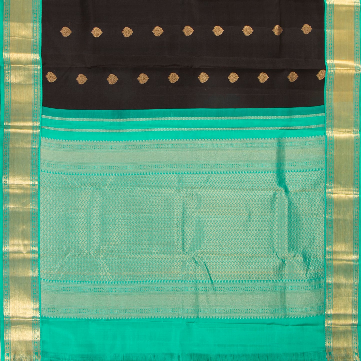Black And Turquoise Kanchipuram Silk Saree For Office Wear PV MEN 187 - Silk Sari - Panjavarnam PV MEN 187