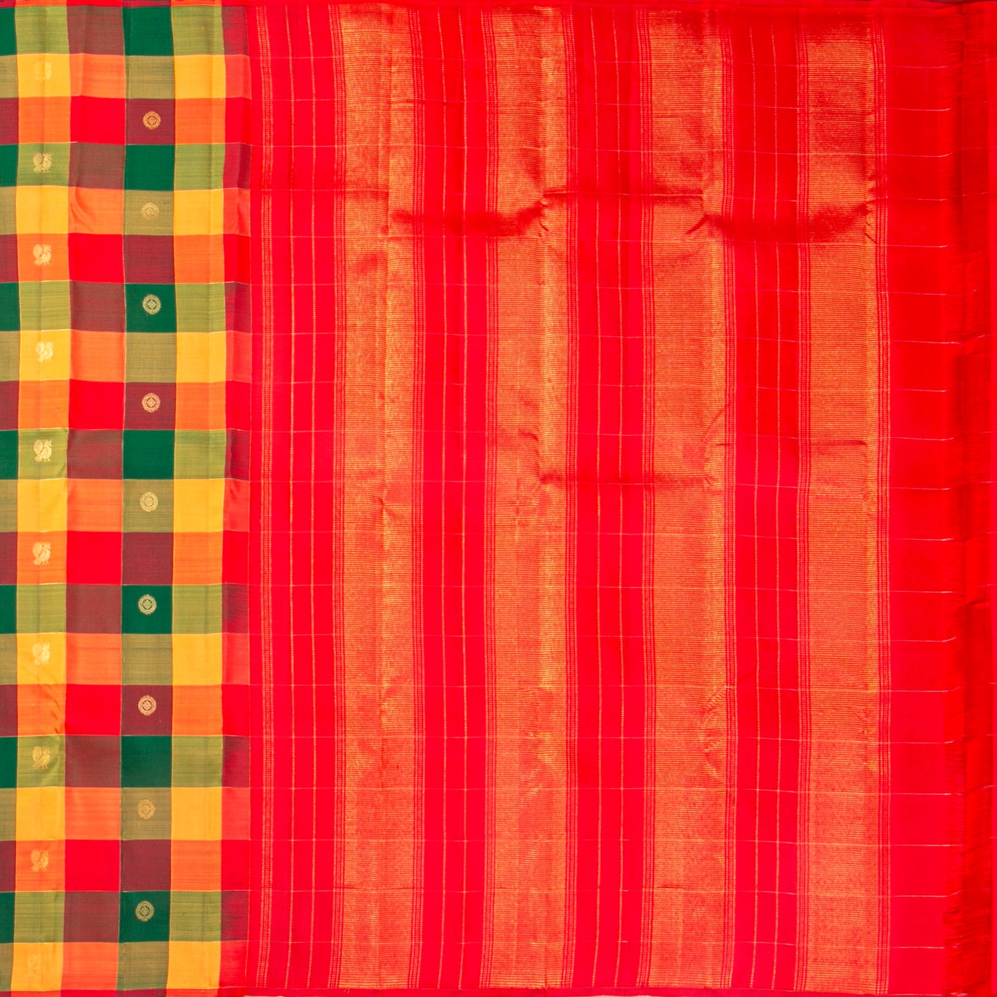 Paalum Pazhamum Checks Kanchipuram Silk Saree For Wedding Wear PV MEN 273 - Silk Sari - Panjavarnam PV MEN 273