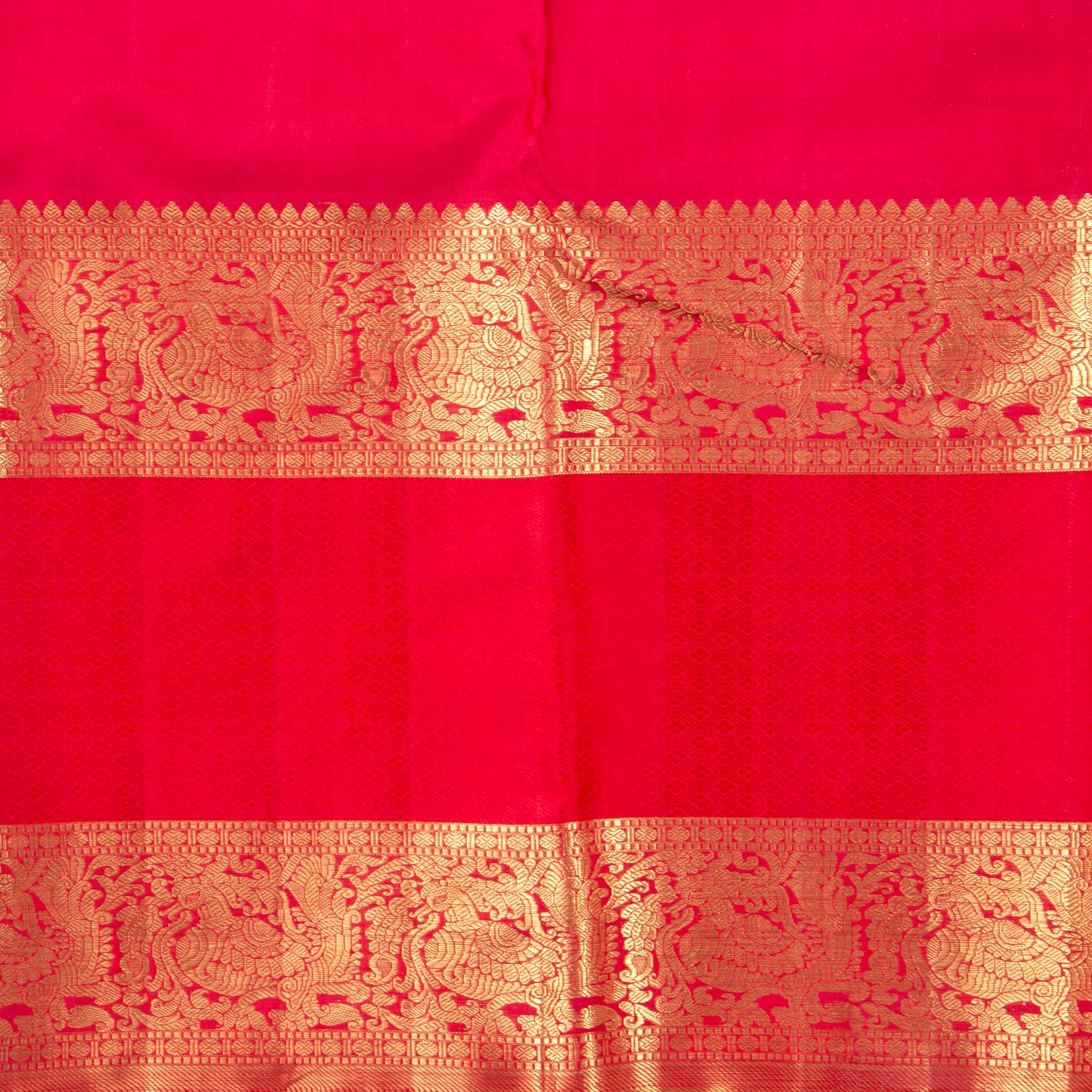 Orange And Red Kanchipuram Silk Saree With Morning Evening Border For Bridal Wear PV NYC 1342