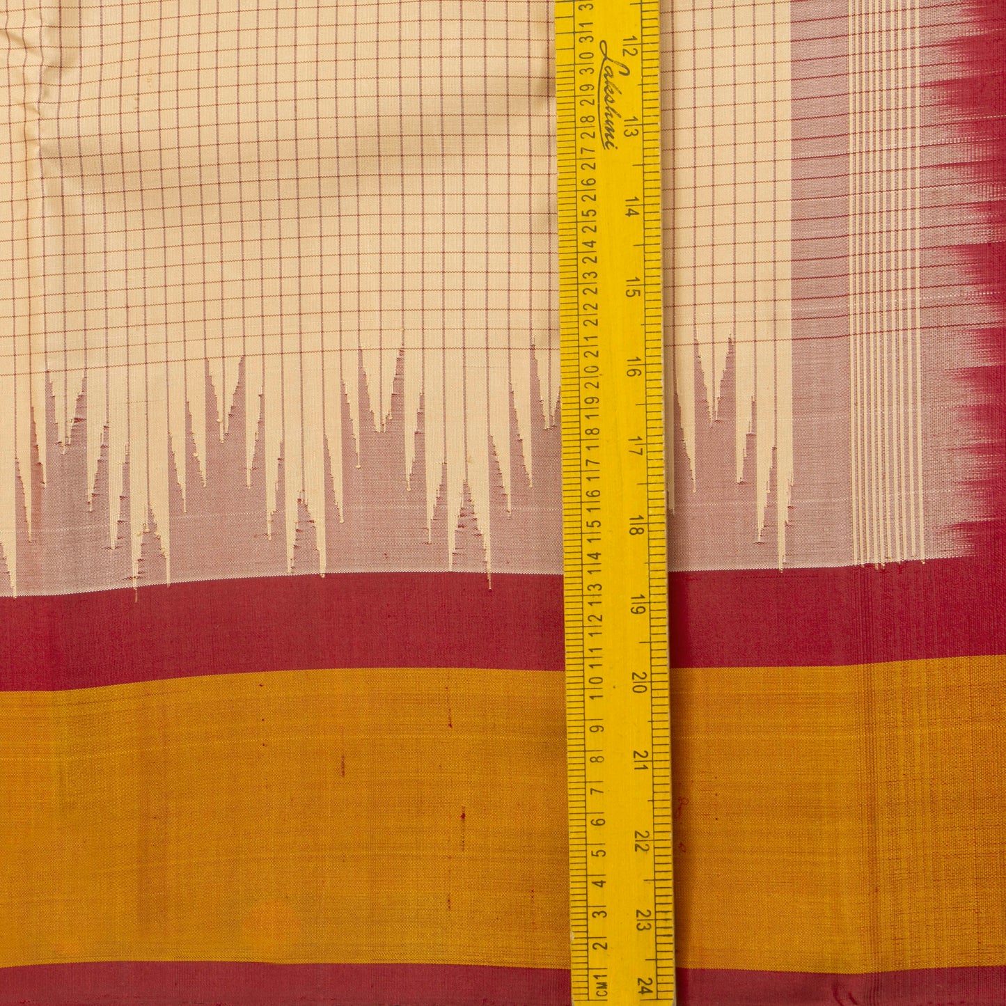 Beige And Maroon Kanchipuram Silk Saree With Temple Korvai Border For Festive Wear PV NYC 1332