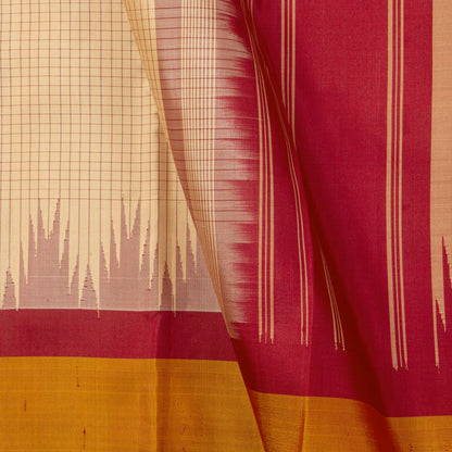 Beige And Maroon Kanchipuram Silk Saree With Temple Korvai Border For Festive Wear PV NYC 1332