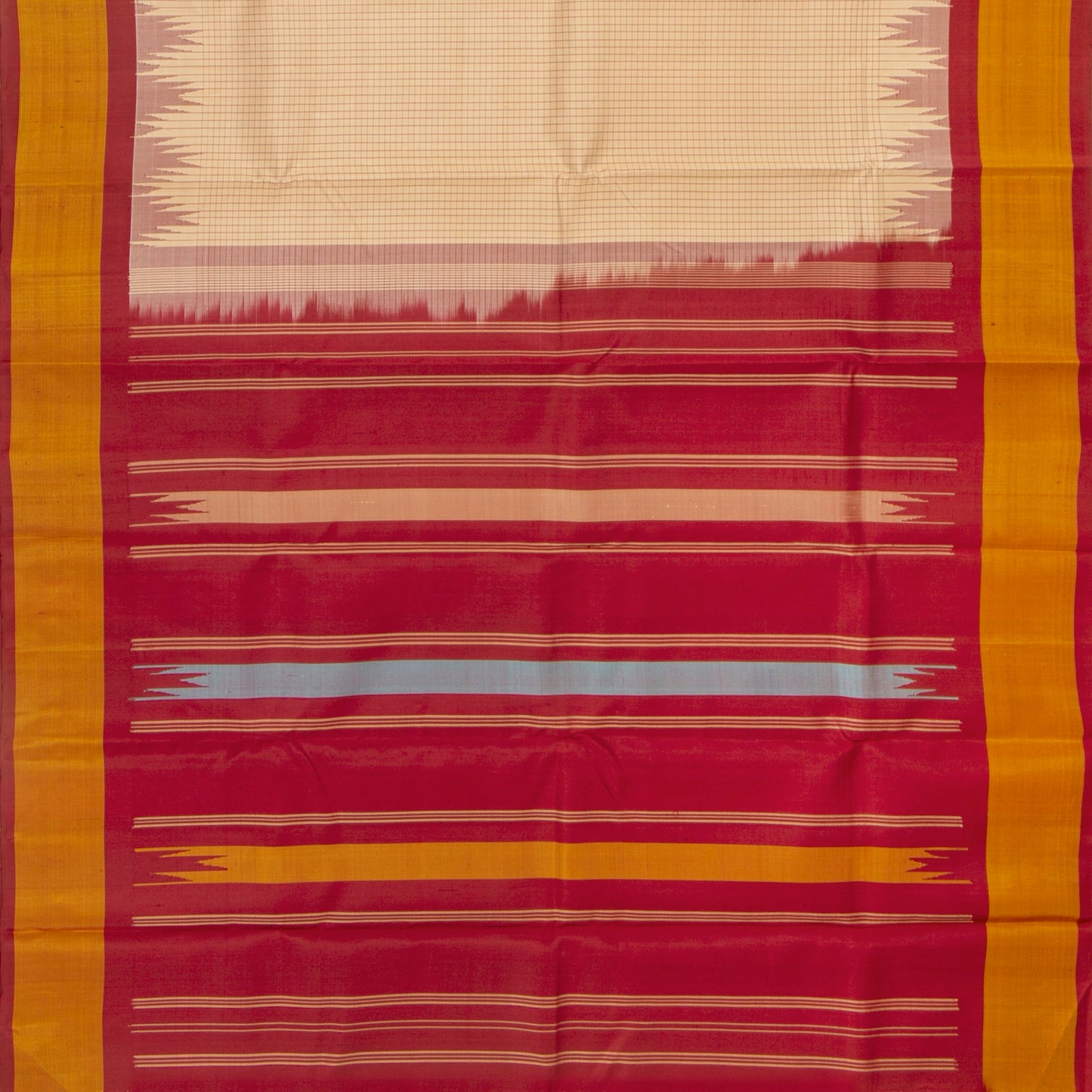 Beige And Maroon Kanchipuram Silk Saree With Temple Korvai Border For Festive Wear PV NYC 1332