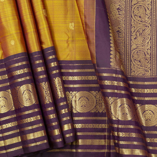 Mustard And Purple Kanchipuram Silk Saree For Festive Wear PV MEN 289