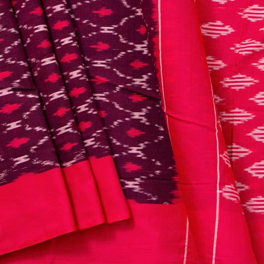 Maroon And Pink Pochampally Ikkat Cotton Saree For Office Wear PV SC 222