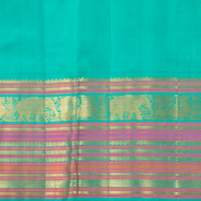 Beige And Turquoise Green Kanchipuram Silk Saree For Wedding Wear PV NYC 1280