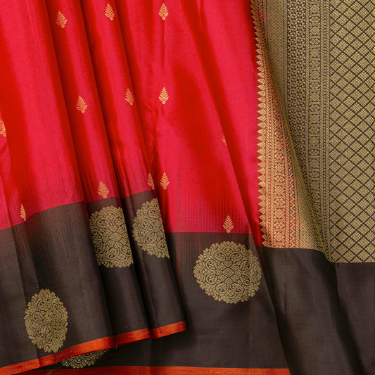 Crimson Red And Black Kanchipuram Silk Saree For Party Wear PV MEN 126