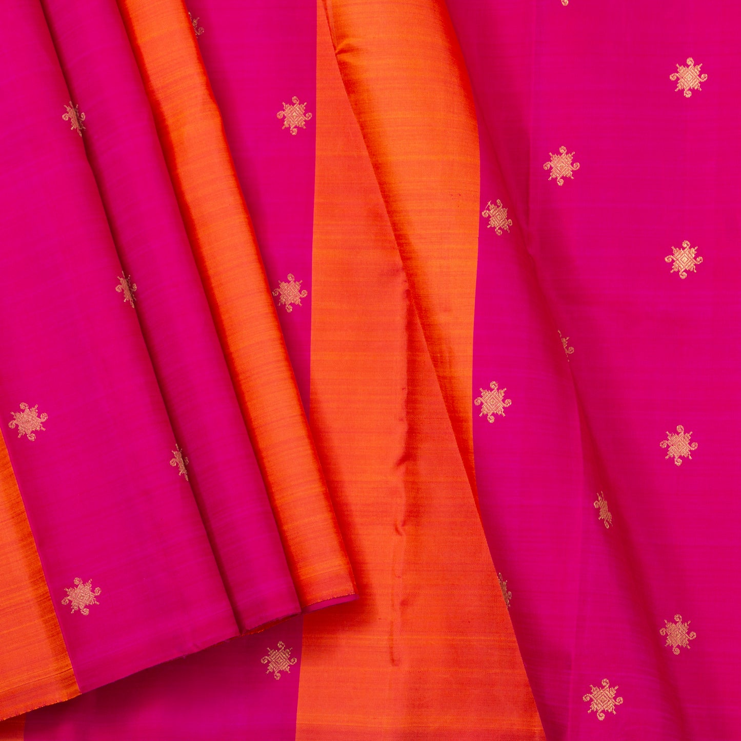 Borderless Pink And Orange Kanchipuram Silk Saree For Wedding Wear PV NYC 1288