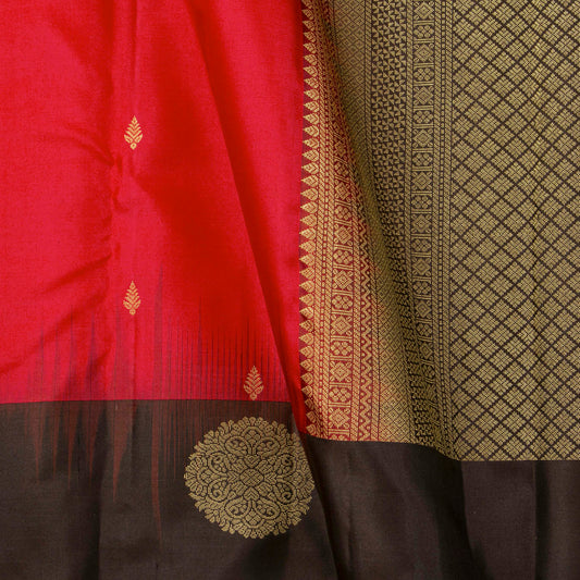Crimson Red And Black Kanchipuram Silk Saree For Party Wear PV MEN 126