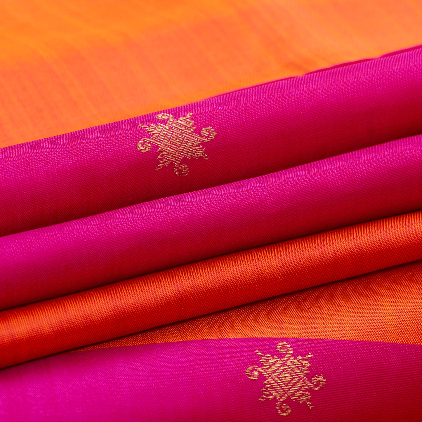 Borderless Pink And Orange Kanchipuram Silk Saree For Wedding Wear PV NYC 1288