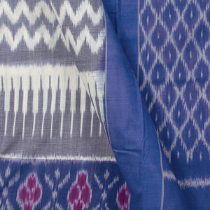 Grey And Blue Pochampally Ikkat Cotton Saree For Office Wear PV SC 227
