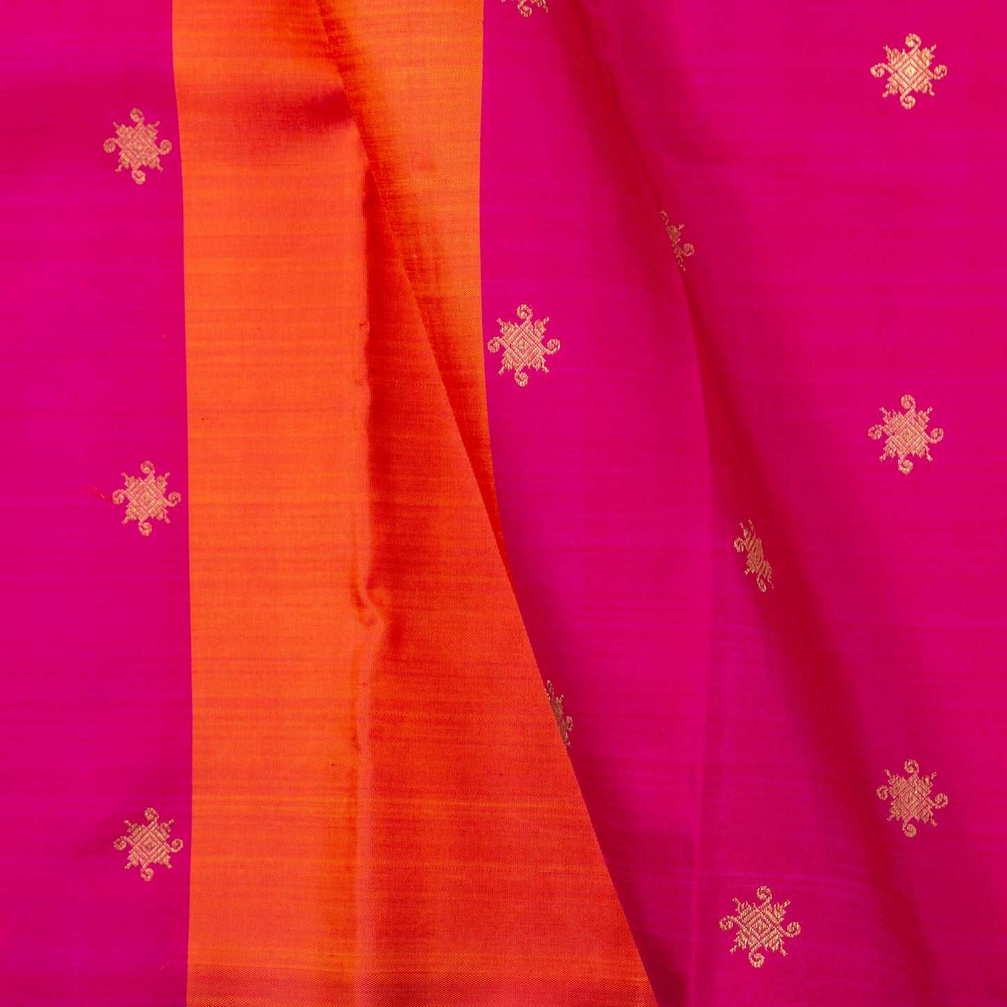 Borderless Pink And Orange Kanchipuram Silk Saree For Wedding Wear PV NYC 1288