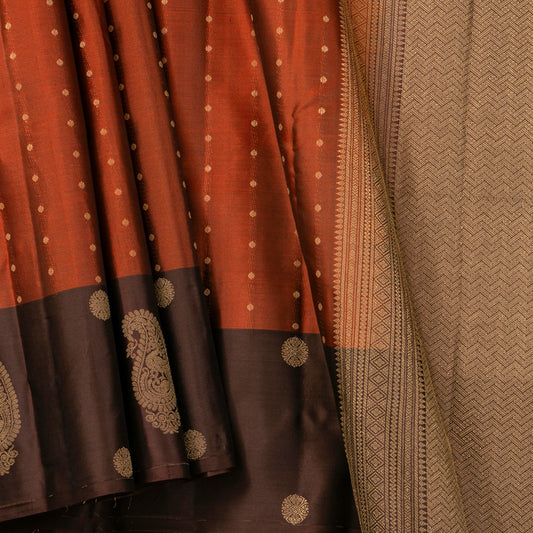 Rust Orange And Brown Kanchipuram Silk Saree Light Weight For Office Wear PV MN 139