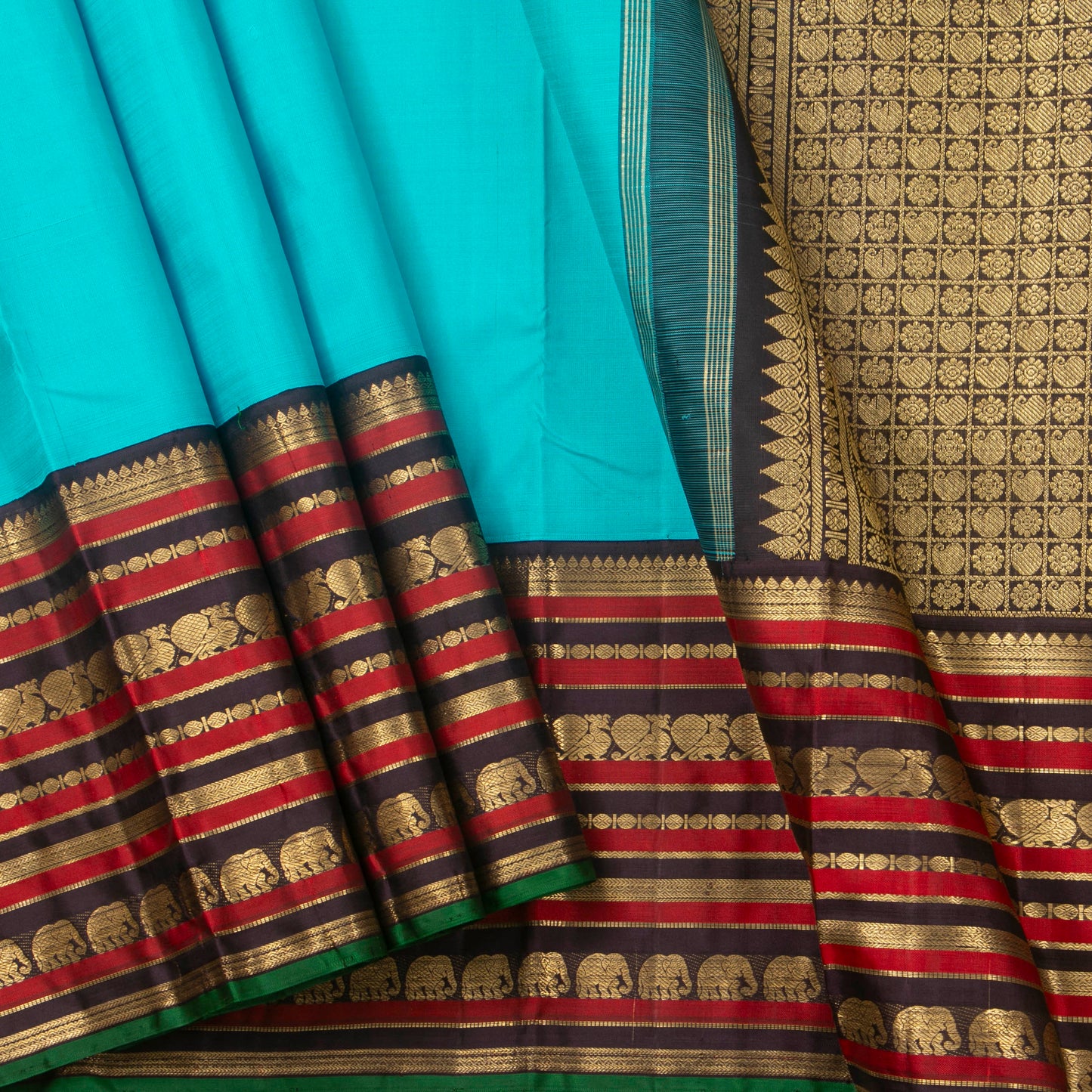 Ananda Blue And Dark Purple Kanchipuram Silk Saree With Contrast Border For Wedding Wear PV NYC 1307