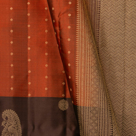 Rust Orange And Brown Kanchipuram Silk Saree Light Weight For Office Wear PV MEN 139
