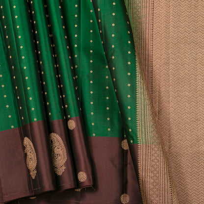 Emerald Green And Brown Kanchipuram Silk Saree For Festive Wear PV MEN 138
