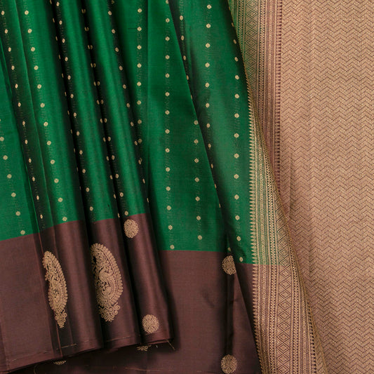 Emerald Green And Brown Kanchipuram Silk Saree For Festive Wear PV MEN 138