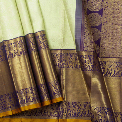 Pastel Green And Purple Kanchipuram Silk Saree For Bridal Wear PV NYC 1383