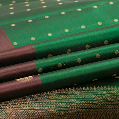 Emerald Green And Brown Kanchipuram Silk Saree For Festive Wear PV MEN 138