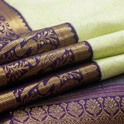 Pastel Green And Purple Kanchipuram Silk Saree For Bridal Wear PV NYC 1383