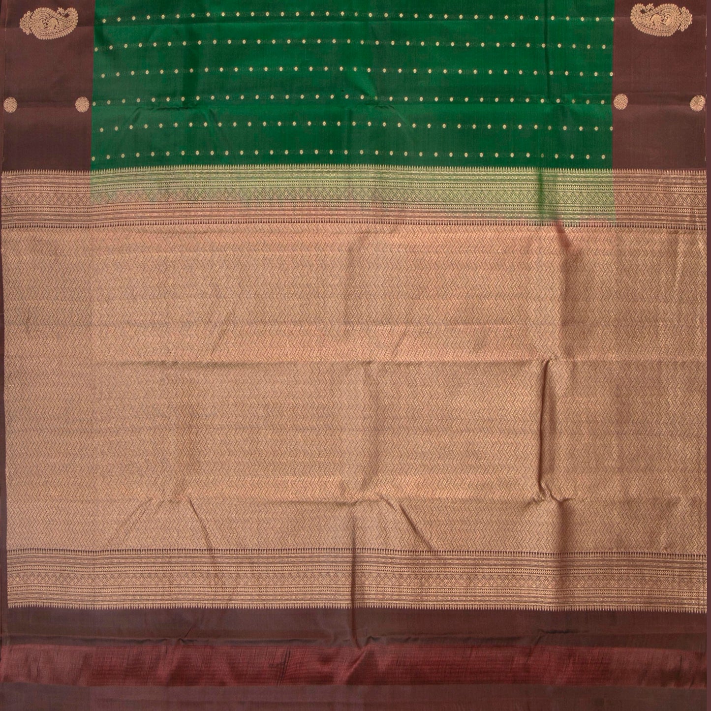 Emerald Green And Brown Kanchipuram Silk Saree For Festive Wear PV MEN 138