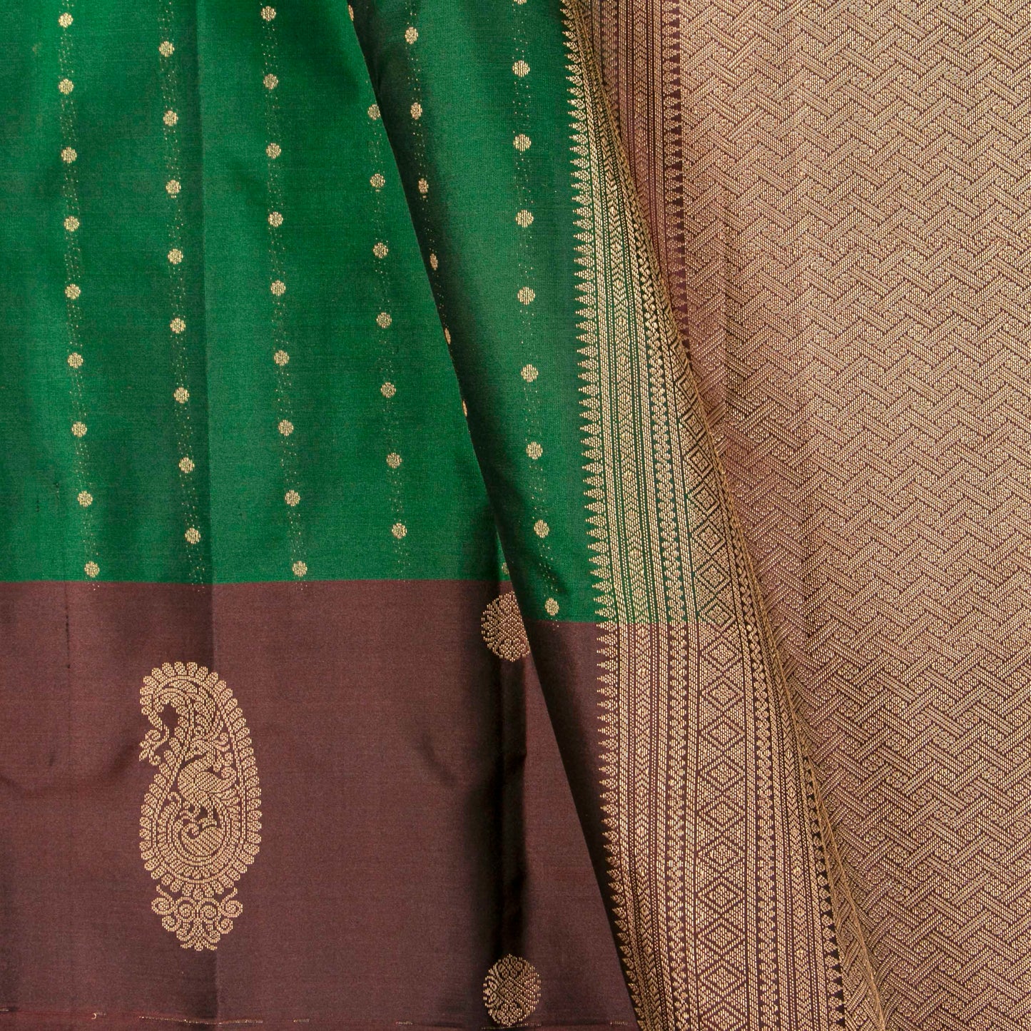 Emerald Green And Brown Kanchipuram Silk Saree For Festive Wear PV MEN 138