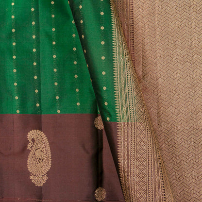 Emerald Green And Brown Kanchipuram Silk Saree For Festive Wear PV MEN 138