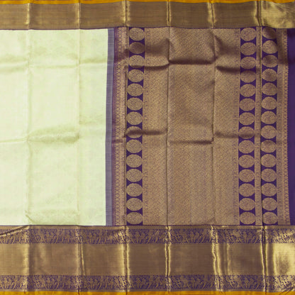 Pastel Green And Purple Kanchipuram Silk Saree For Bridal Wear PV NYC 1383