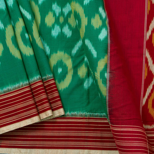 Green And Red Pochampally Ikkat Cotton Saree For Office Wear PV SC 233
