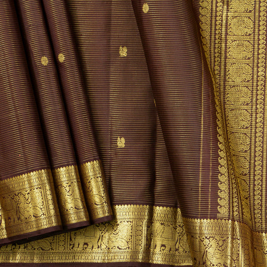 Brown Kanchipuram Silk Saree With Vaira Oosi Zari Stripes PV MEN 303