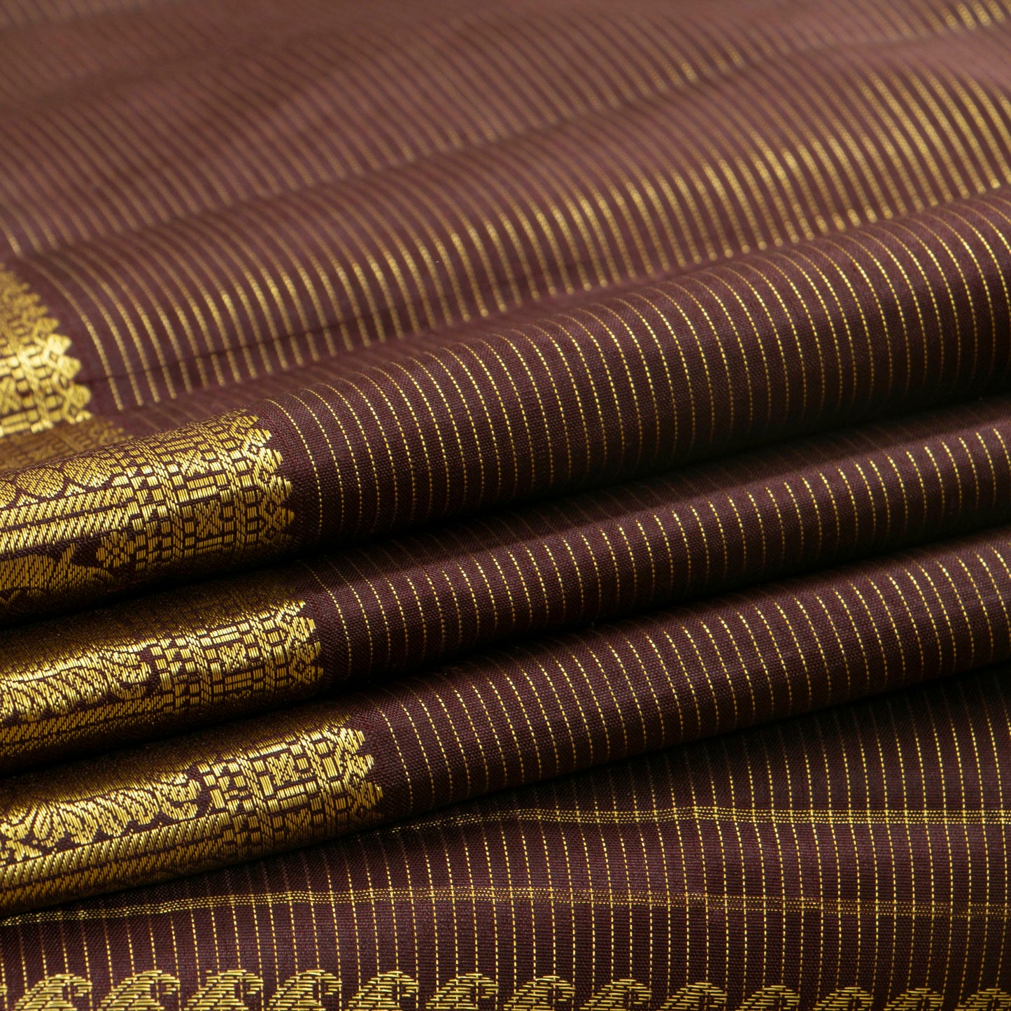 Brown Kanchipuram Silk Saree With Vaira Oosi Zari Stripes PV MEN 303