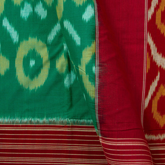 Green And Red Pochampally Ikkat Cotton Saree For Office Wear PV SC 233