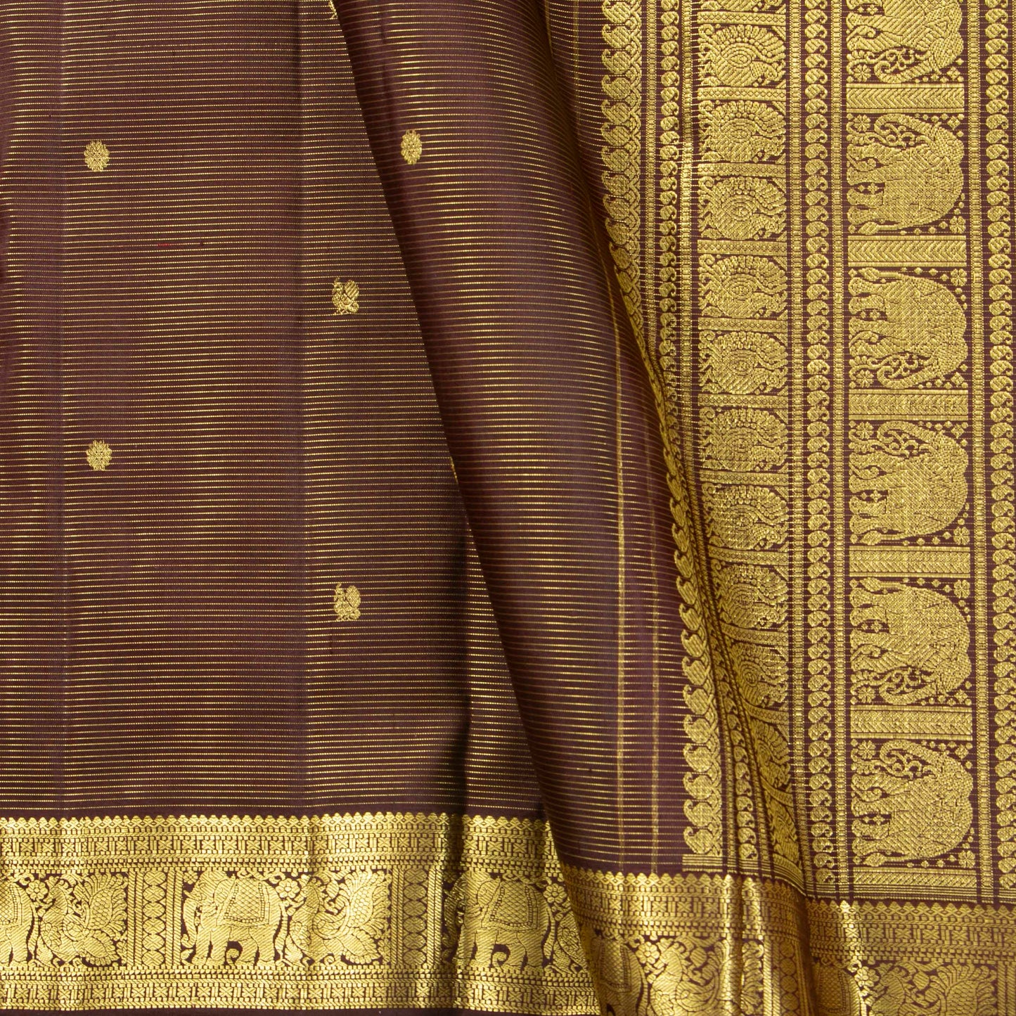 Brown Kanchipuram Silk Saree With Vaira Oosi Zari Stripes PV MEN 303