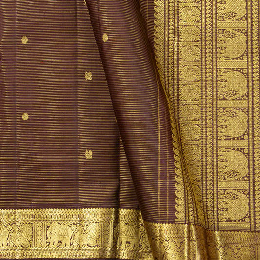 Brown Kanchipuram Silk Saree With Vaira Oosi Zari Stripes PV MEN 303